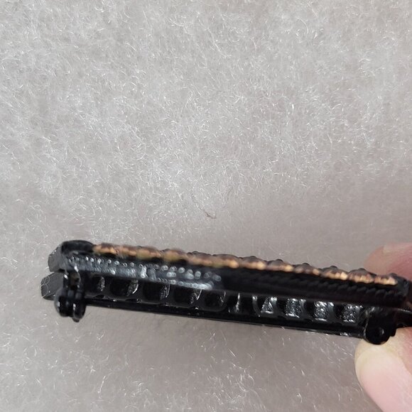 Vintage Black Metallic Brown Rhinestones Geometric Art Deco Classic Brooch - Picture 4 of 5